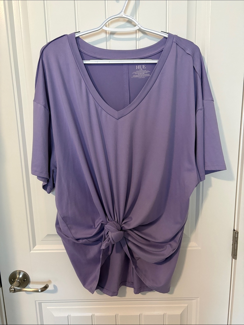 HUE Lavender V-Neck Short Sleeve Oversized Boyfriend Tee